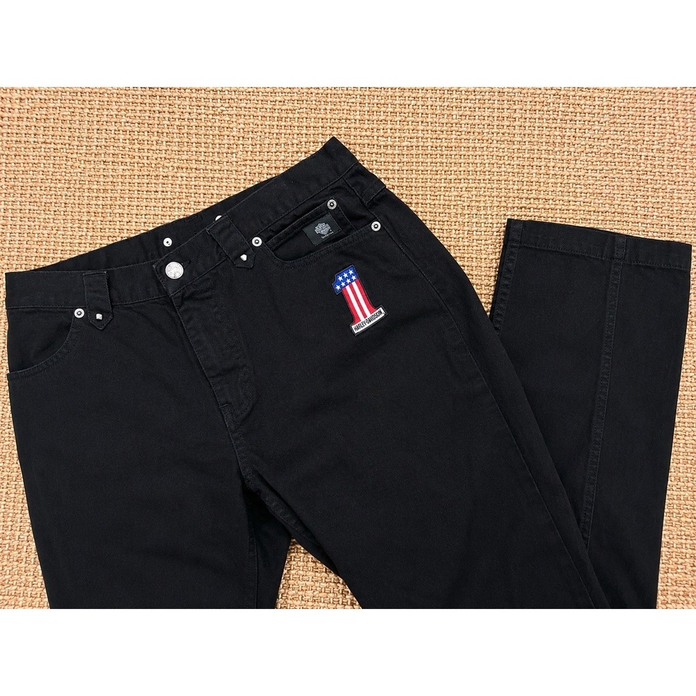 Harley Davidson Size 14 Jeans Boot Leg Black Womens USA 1 Patch Flag Biker